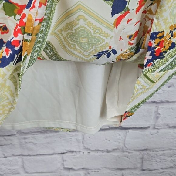 Cato Work Dress Pleated Bell Sleeve Shift Boho A-line Green Floral Tile Print - Picture 5 of 11